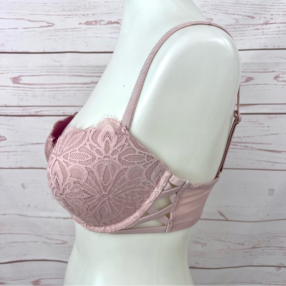 Victoria’s Secret Nude Pink Floral Lace Date Push Up Bra 34DD - Picture 2 of 6